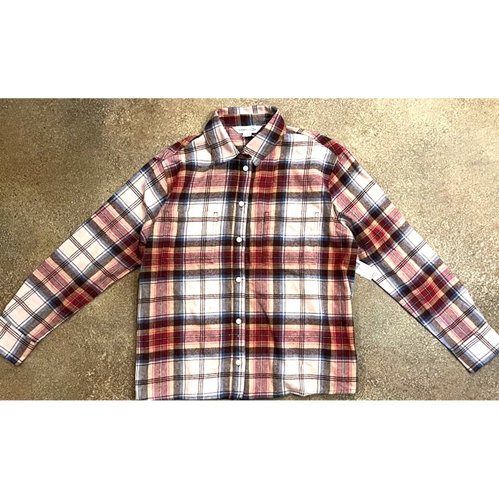 New Old Navy Cropped Pink Purple Flannel The Boyfriend Shirt Women S